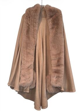 Classy Blush Pink Lush Faux Fur trimmed Shawl Collar cape-One Size